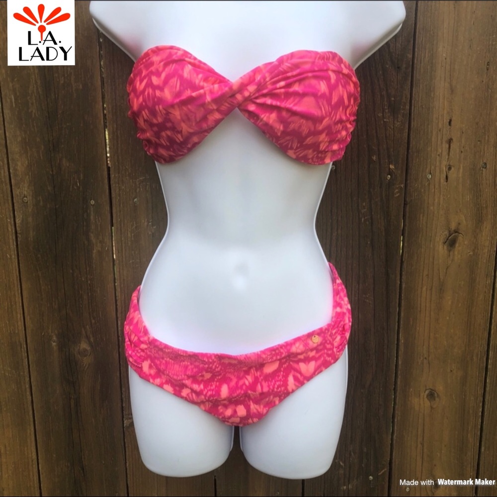 Bandeau Style Pink Bikini NEW + NECKLACE EARRINGS